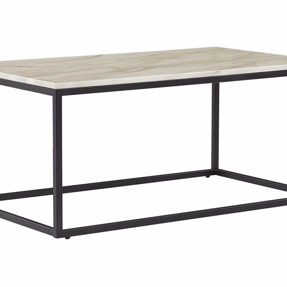 Wyld and Coco Beige Marble-Effect Rectangular Coffee Table with Black Metal Legs W/D/H: 100 x 60 x 45 cm – 2