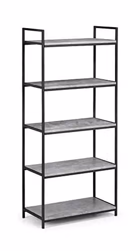 Julian Bowen Staten 5 Tier Tall Concrete Effect Bookcase in Black and Grey, W/D/H: 63 x 32 x 140 cm