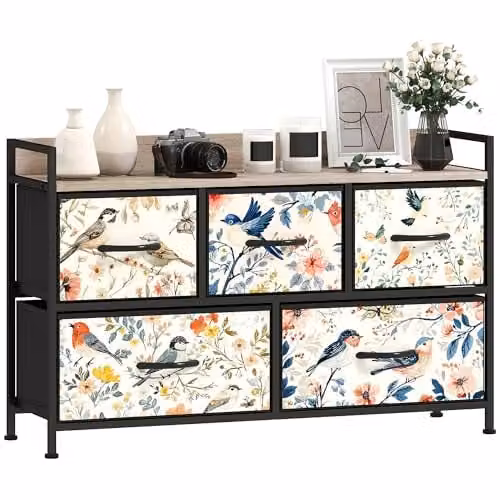 HOMCOM Modern White Fabric Bedroom Chest of Drawers with 5 Drawers