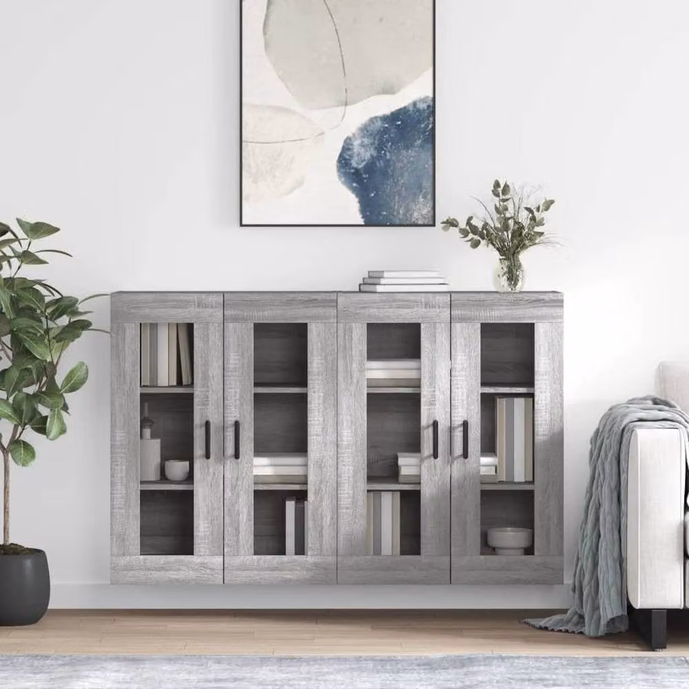 Berkfield Home Wall Mounted Cabinets with Glass Doors, 2 Piece Set in Grey Sonoma Engineered Wood – 2