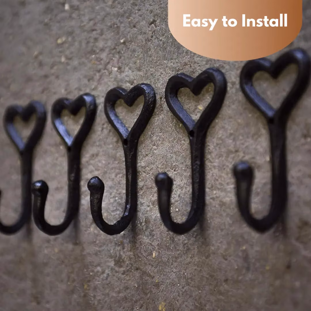 Marco Paul Set of 5 Black Metal Wall Mounted Love Heart Coat Rack and Hooks – 6