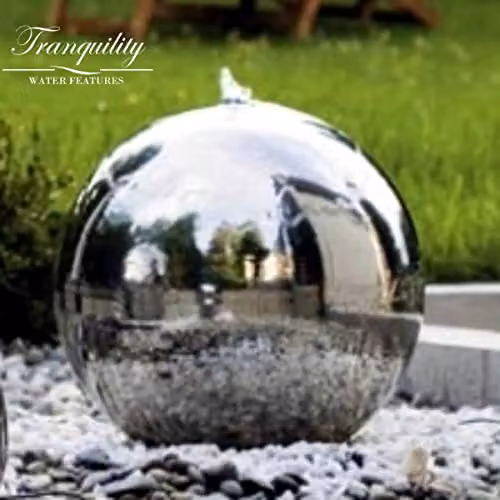 Tranquillity Water Features Grey Stainless Steel Sphere Solar Powered Cascade Water Fountain, Diameter: 50 cm – 2