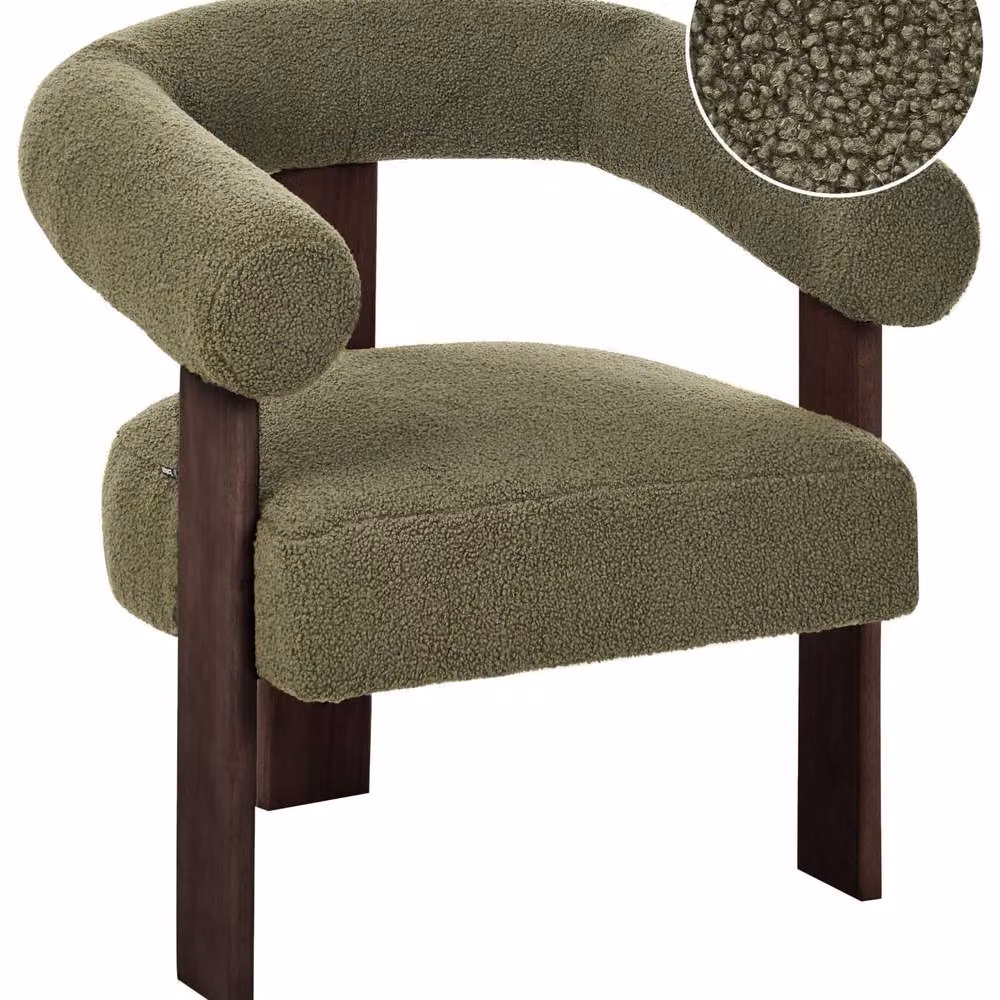 Wyld and Coco Green Boucle Tub Armchair with Retro Dark Brown Rubberwood Legs, W/D/H: 77 x 68 x 76 cm – 2