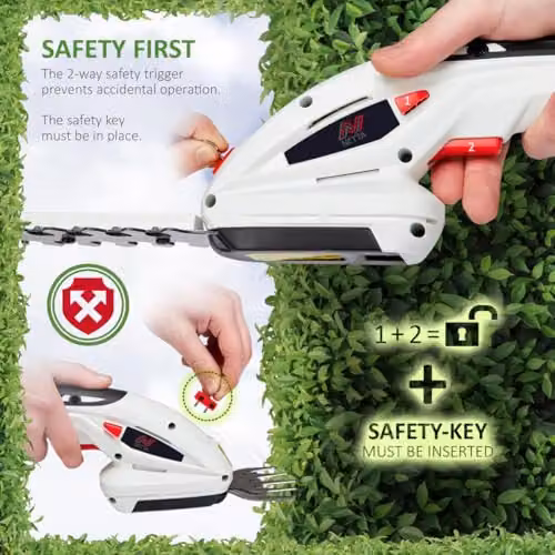 Netta 2-in-1 Cordless Hedge Trimmer and Grass Shear in White with 7.2V 1500mAh Rechargeable Lithium-Ion Battery and 2 Interchangeable Blades – 4