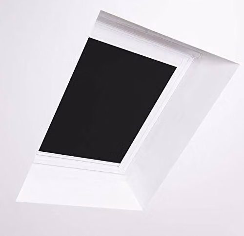 Bloc Blinds CK06 Skylight Blackout Blind for Velux Roof Windows, Black with White Aluminium Frame