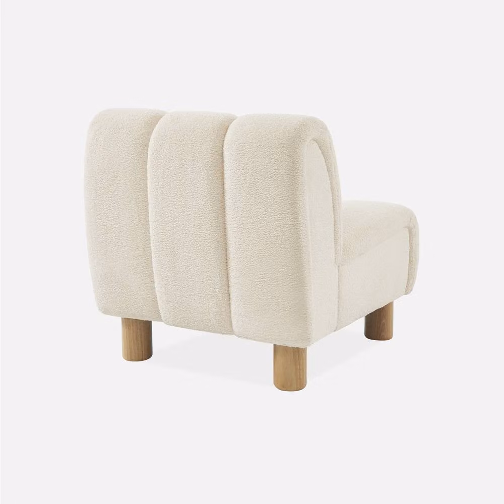 sweeek Wooden Armchair with Rounded Legs in Cream Boucle Fabric – 2