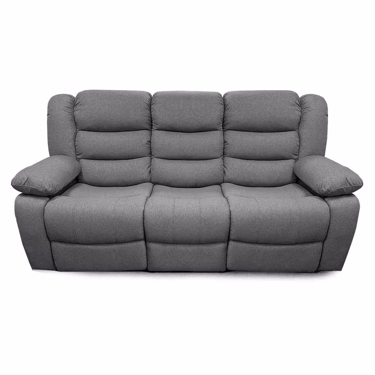 Furnishings For Less UK Manhattan Grey 3 Seater Fabric Reclining Sofa with Cup Holders