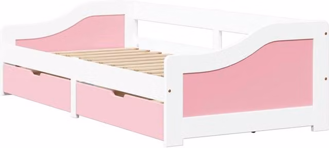Berkfield Home IRUN Day Bed with 2 Drawers in White and Pink, W/D/H: 90 x 200 cm