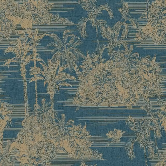 Muriva Eden Tropical Toile Blue and Gold