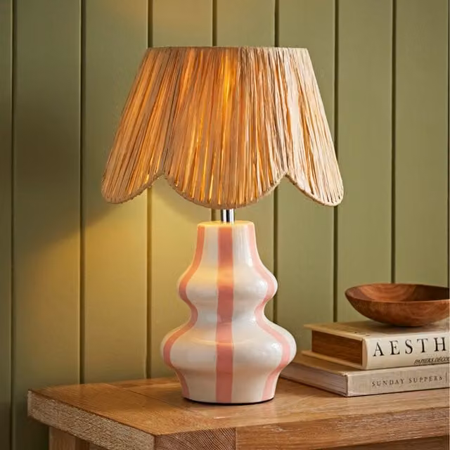 Perrie Ceramic Table Lamp with Scallop Shade in Pink