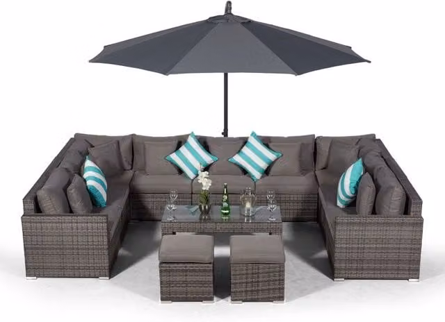 Giardino Havana 9 Seat Rattan Sofa Conversation Set with Coffee Table and 2 Stools in Grey and Brown
