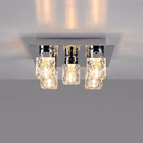 ValueLights Ritz Ice Cube Silver Chrome Semi-Flush Ceiling Light with Transparent Glass – 2
