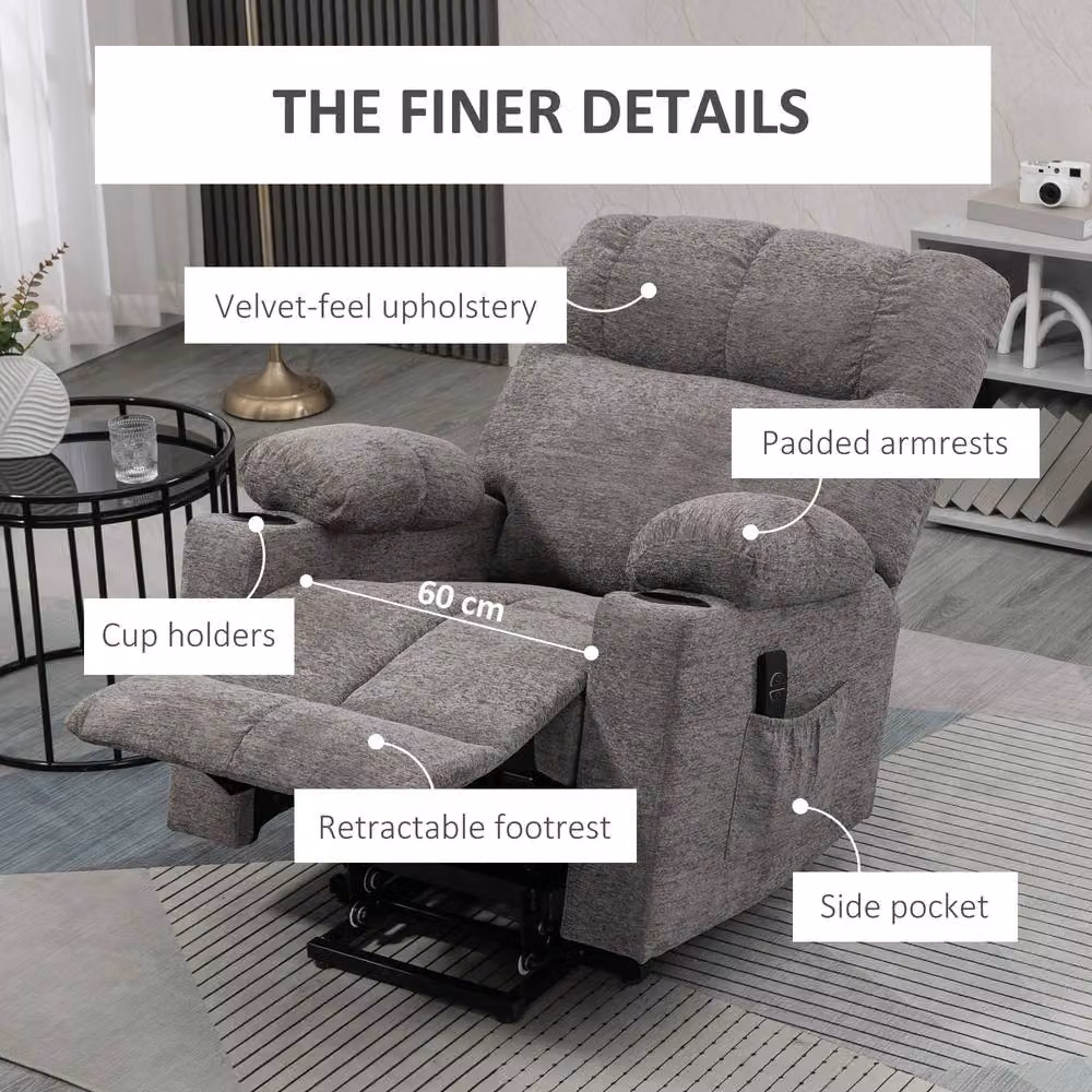STILVORA Grey Fabric Power Lift Recliner Chair with Ottoman and Armrests – 8