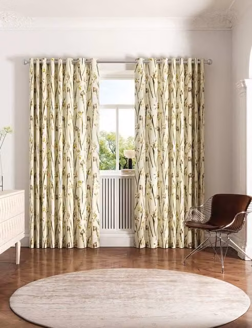 Ted Baker Wild Iris Floral Opaque Cotton Eyelet Curtains in Beige