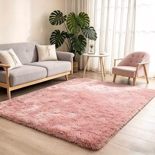MCC Direct Faux Fur Rectangular Shaggy Area Rug in Pink, W/D: 60 x 110 cm