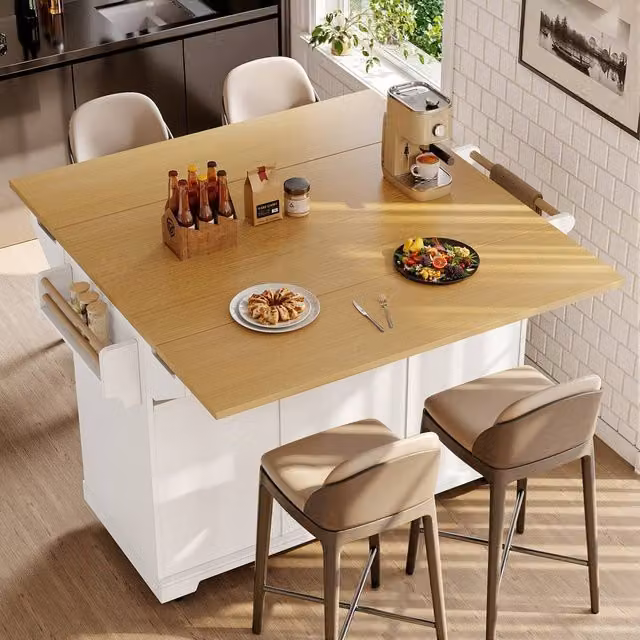 Merax Mobile Kitchen Island Trolley with Extendable Worktops in White, W/D/H: 120 x 80 x 95 cm