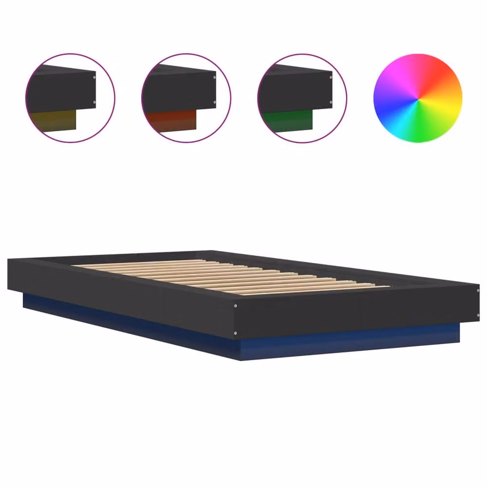Berkfield Home Durable Bed Frame with Under-Bed LED Lighting in Black, W/D/H: 100 x 200 cm – 4