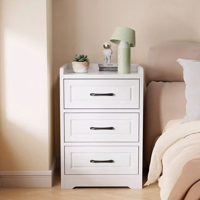 SPETLEK 3-Drawer Wooden Bedroom Bedside Table in Warm White