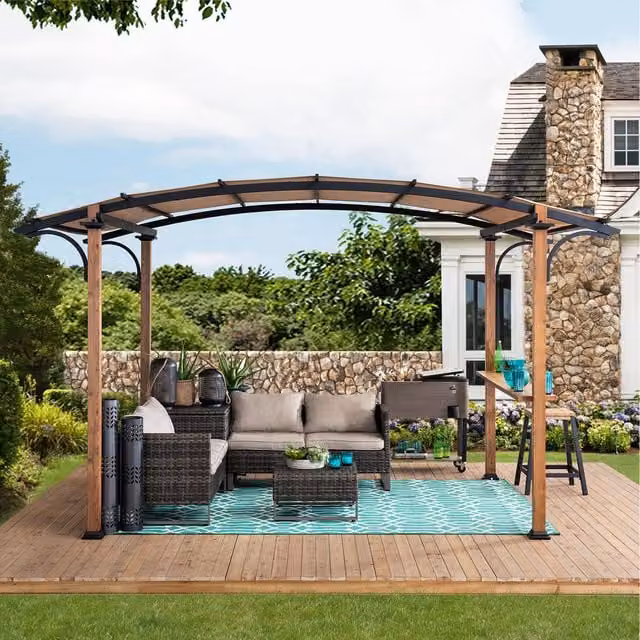 Sunjoy SKUTA Modern Curved Steel Pergola in Brown