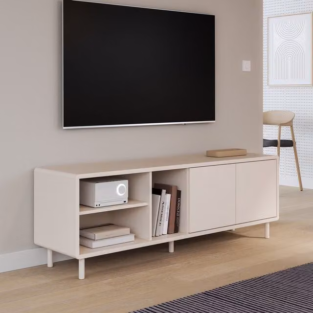 Furniture To Go Playly Modern TV Unit with Open Shelving and 2-Door Storage in Sand