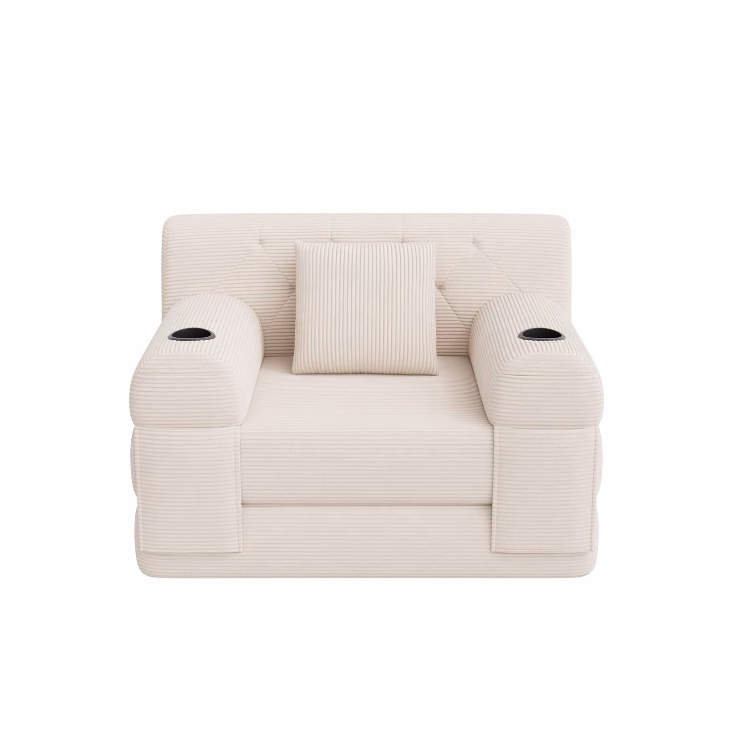 Aosom UK Convertible 1-Seater Sleeper Sofa Bed with Tufted Corduroy Upholstery in Beige, W/D/H: 80 x 107 x 81 cm – 2