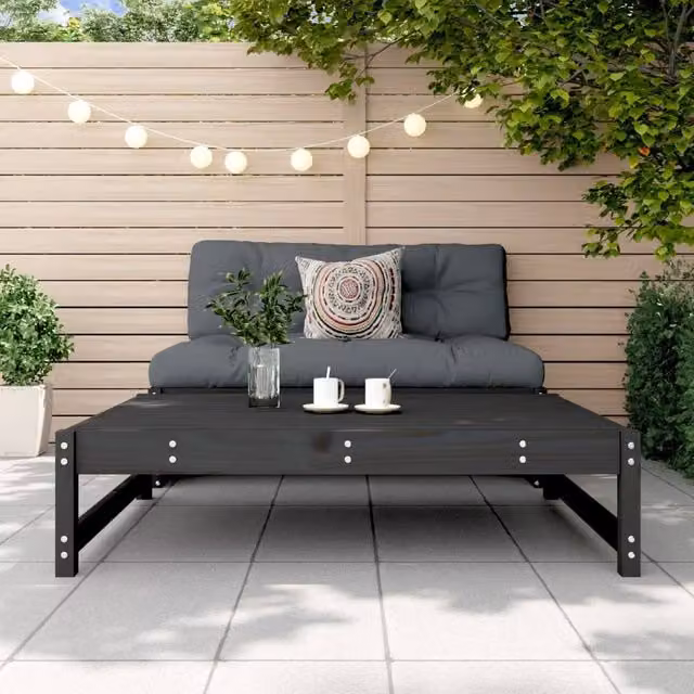 Berkfield Home Beautiful Garden Footstool in Black Solid Pine, W: 120 cm, D: 84 cm, H: 30 cm – 1