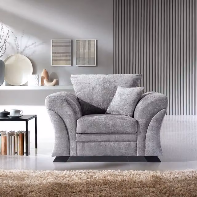 Abakus Direct Farrow Armchair in Grey Crushed Chenille and Microfibre – 1
