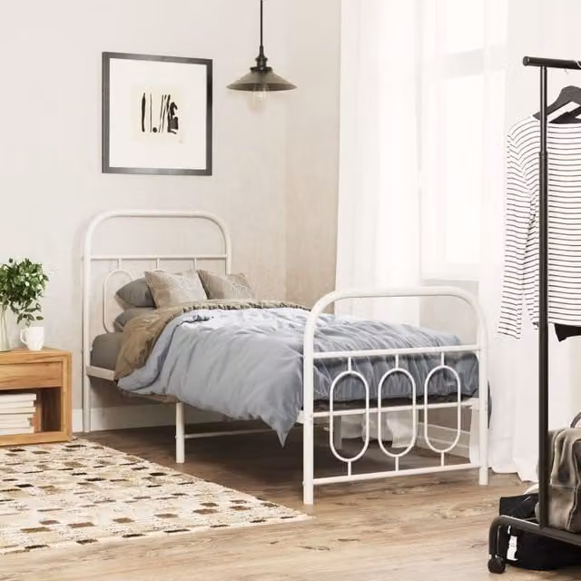 Berkfield Home Metal Bed Frame with Footboard, White, W: 75 cm, L: 190 cm – 1