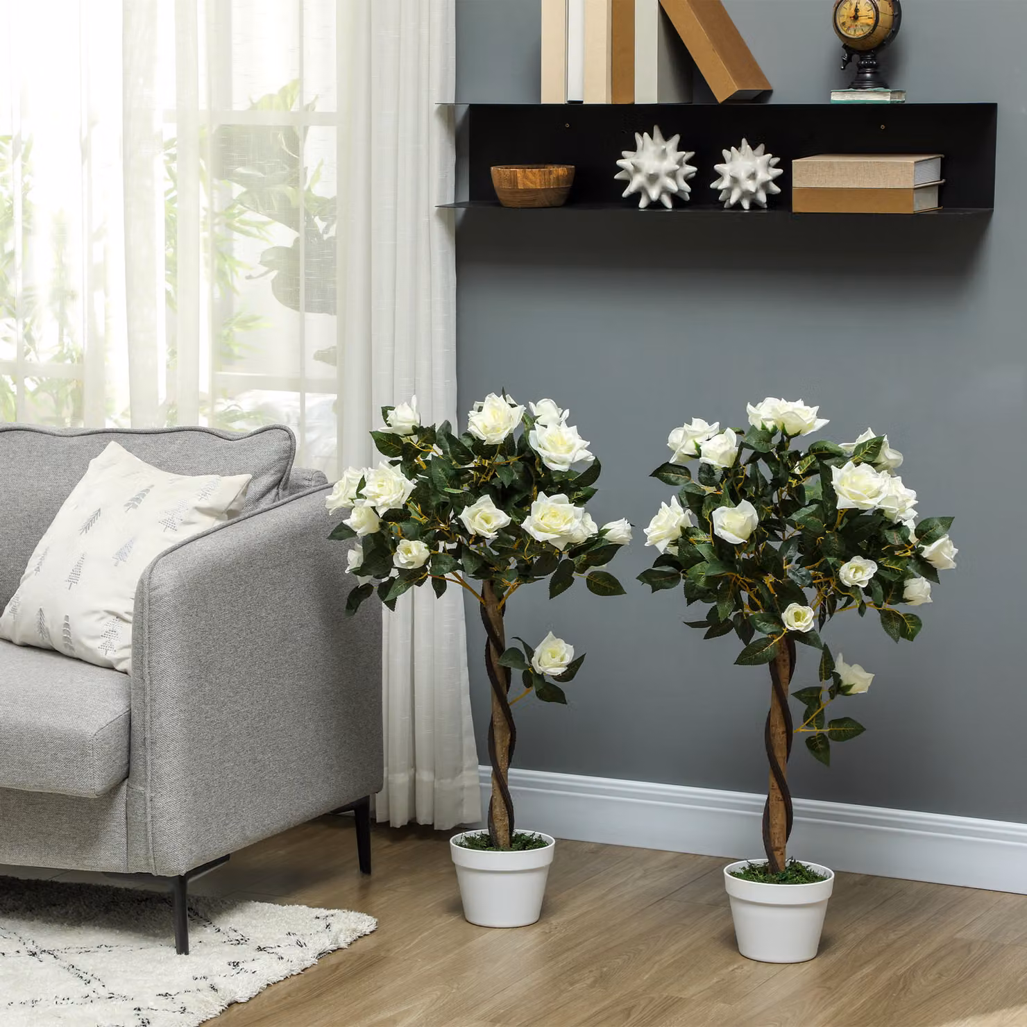 Outsunny Set of Two White Faux Rose Trees – 2