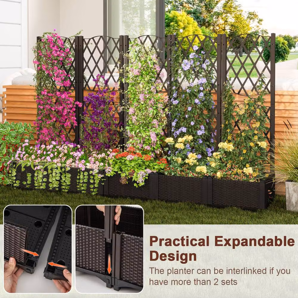Costway Brown Plastic WPC Raised Garden Bed for Vegetable and Ornamental Gardens W/D/H: 122 x 40 x 40 cm – 6