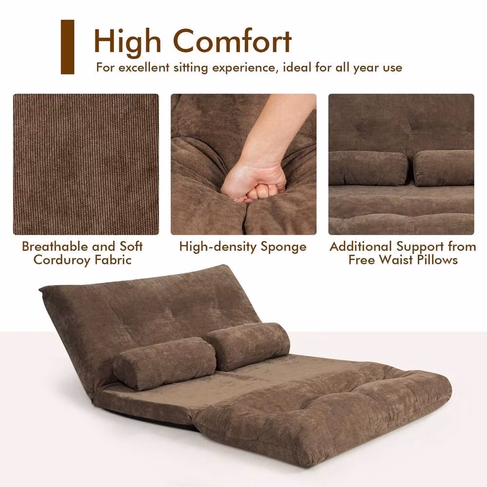 Costway 3-in-1 Convertible Floor Sofa Bed and Sleeper Seat in Brown – 5
