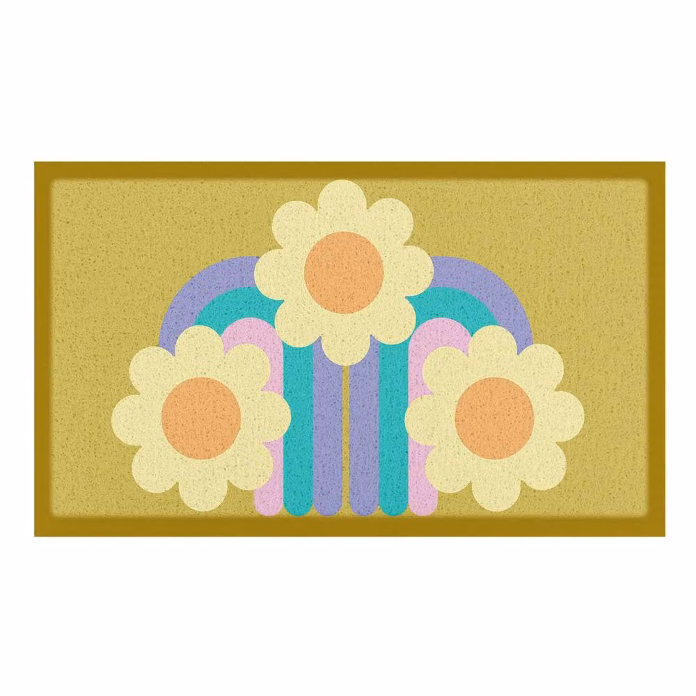 Artsy Mats Elizabeth Olwen Three Flowers Indoor/Outdoor Doormat in Mustard and Multicolour, W: 90 cm, D: 60 cm – 2