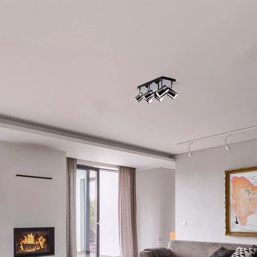 ValueLights Rosie 6 Way Black Ceiling Bar Spotlight with Adjustable GU10 Halogen Lamps – 4