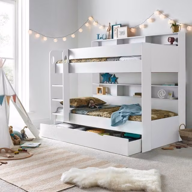Bedmaster Olly White Two-Level Bunk Bed with Hybrid Mattresses