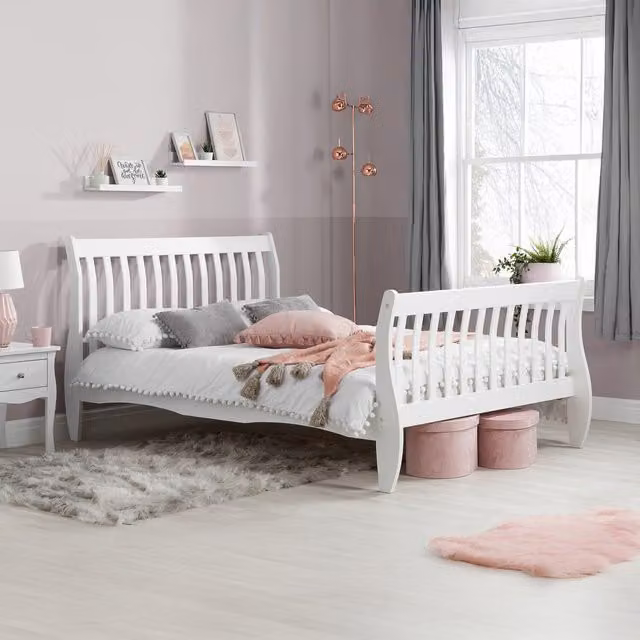 Birlea Belford Small Double Bed in White Solid Pine Wood