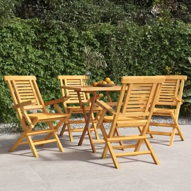 Berkfield Home Set of 4 Folding Garden Chairs in Brown Teak Wood, W: 56 cm, D: 63 cm, H: 90 cm – 1