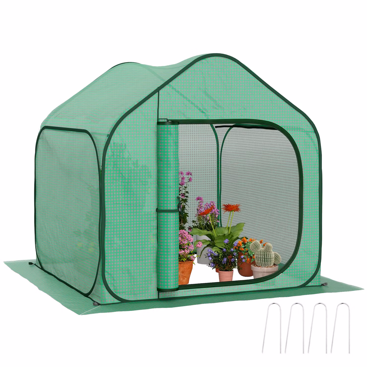 Outsunny Mini Pop Up Greenhouse in Green, W/D/H: 150 x 148 x 148 cm – 2