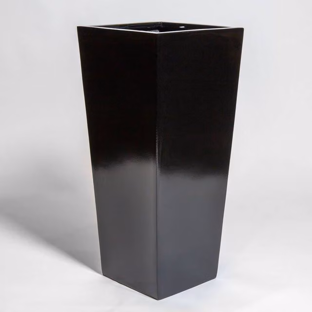 Primrose Black Gloss Polystone Tall Flared Square Planter, Height: 90 cm