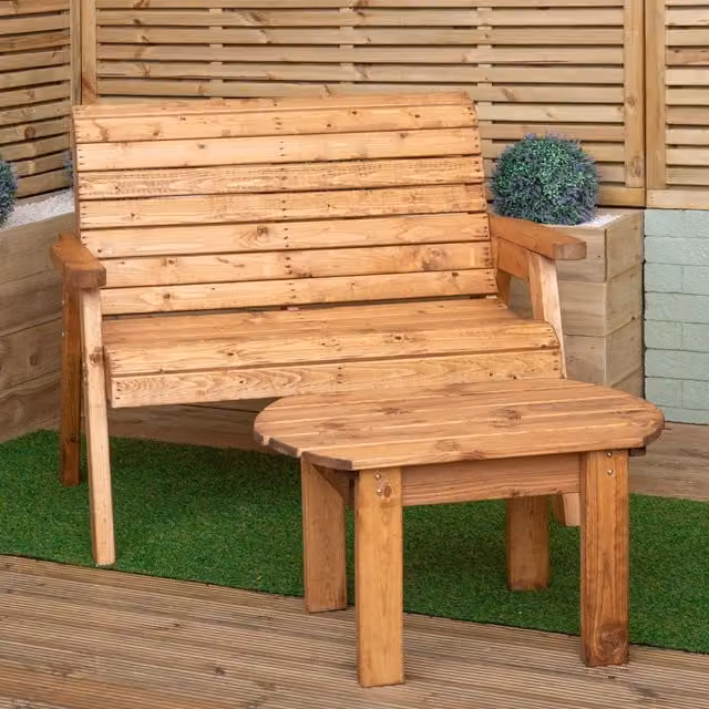 Samuel Alexander Brown Rustic Wooden 2 Seater Garden Bench and Coffee Table Set – 1