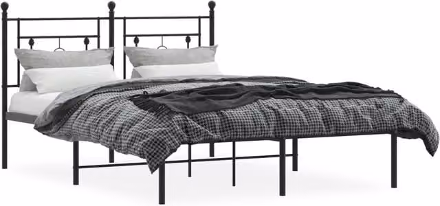 Berkfield Home Metal Bed Frame with Headboard, Black, W: 140 cm, D: 200 cm, H: 97 cm