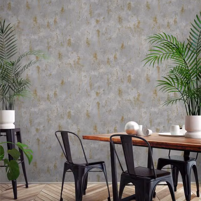 Grandeco Abstract Minimalist Wallpaper in Grey, Blue and Gold