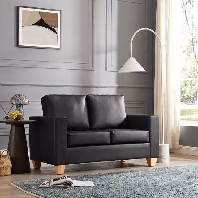 Enzo 2 Seater Sofa in Black with Solid Wood Frame and Upholstered Foam Seating