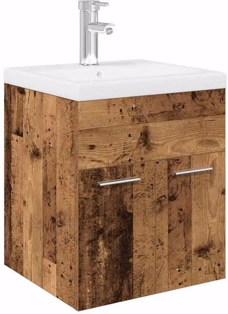 Berkfield Home Wall Mounted Bathroom Sink Cabinet with Built-in Basin and Faucet in Brown Old Wood