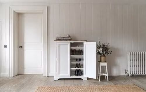 Statement Furniture Florence White Acacia Wood Shoe Storage Cabinet with Hinged Doors W/D/H: 110 x 36 x 90.5 cm – 3