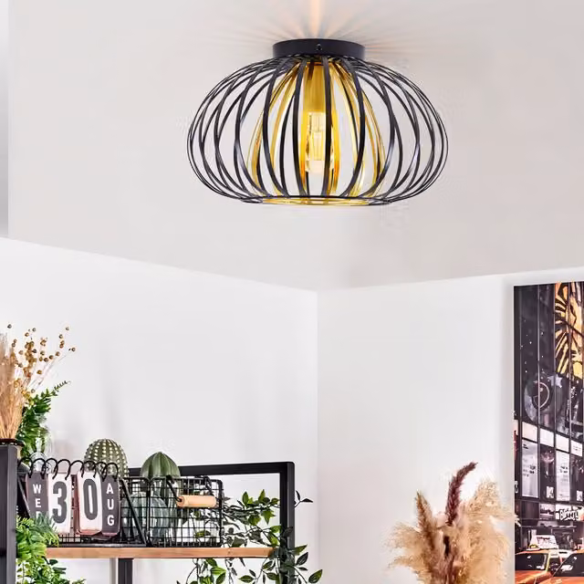 Livingandhome Metal Lantern Ceiling Light with E27 Socket in Black or Gold/Brass