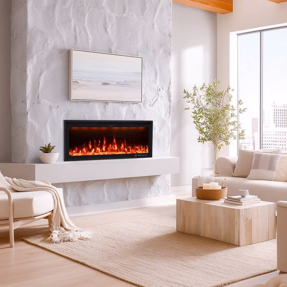 Omni-Burn Black Recessed or Wall Mounted Electric Fireplace with App Control and 13 Colours, W/D/H: 127 x 16.02 x 42.84 cm – 5