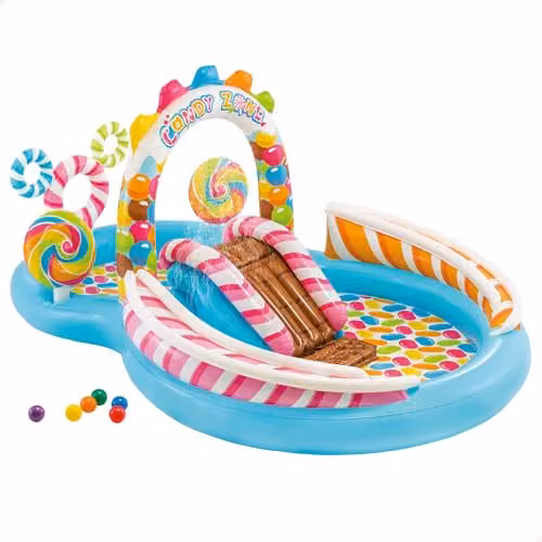 Intex Candy Zone 57149NP Inflatable Rectangular Play Centre for Children, Multicolour, W/D/H: 295 x 206 x 130 cm