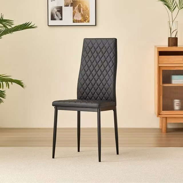 Madefor.living Emily Set of 4 Modern Black Faux Leather Dining Chairs with Metal Legs