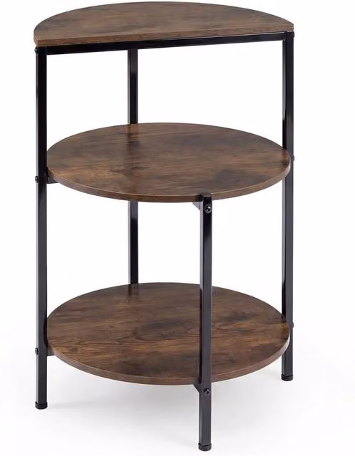 Kelvenix 3-Tier Round Industrial Side Table in Brown