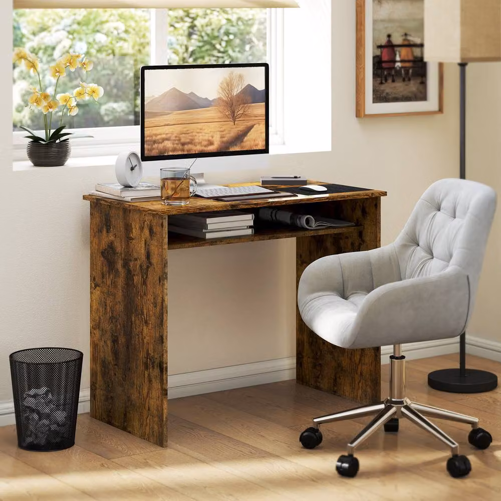 STILVORA Rustic Brown Writing Desk with Shelf and 80 kg Load Capacity – 2